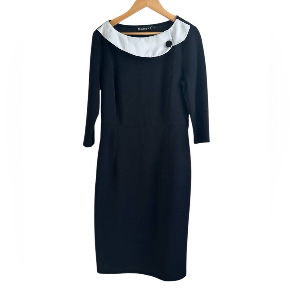 Allegra K Black and White Long Sleeve Dress - Picture 3 of 6